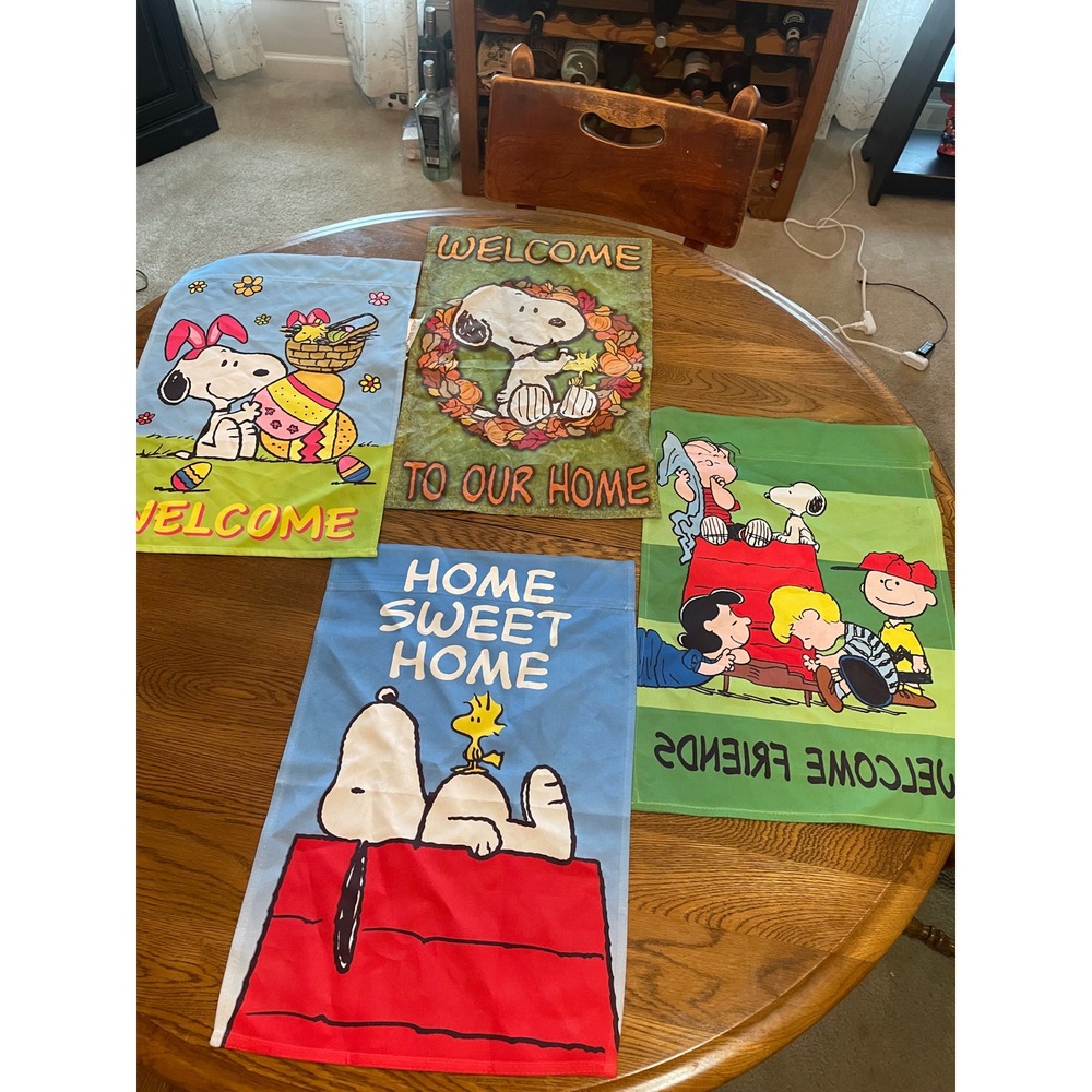 Peanuts Snoopy Seasonal Garden Flag Set 4pc Easter Fall Welcome Home Sweet Home